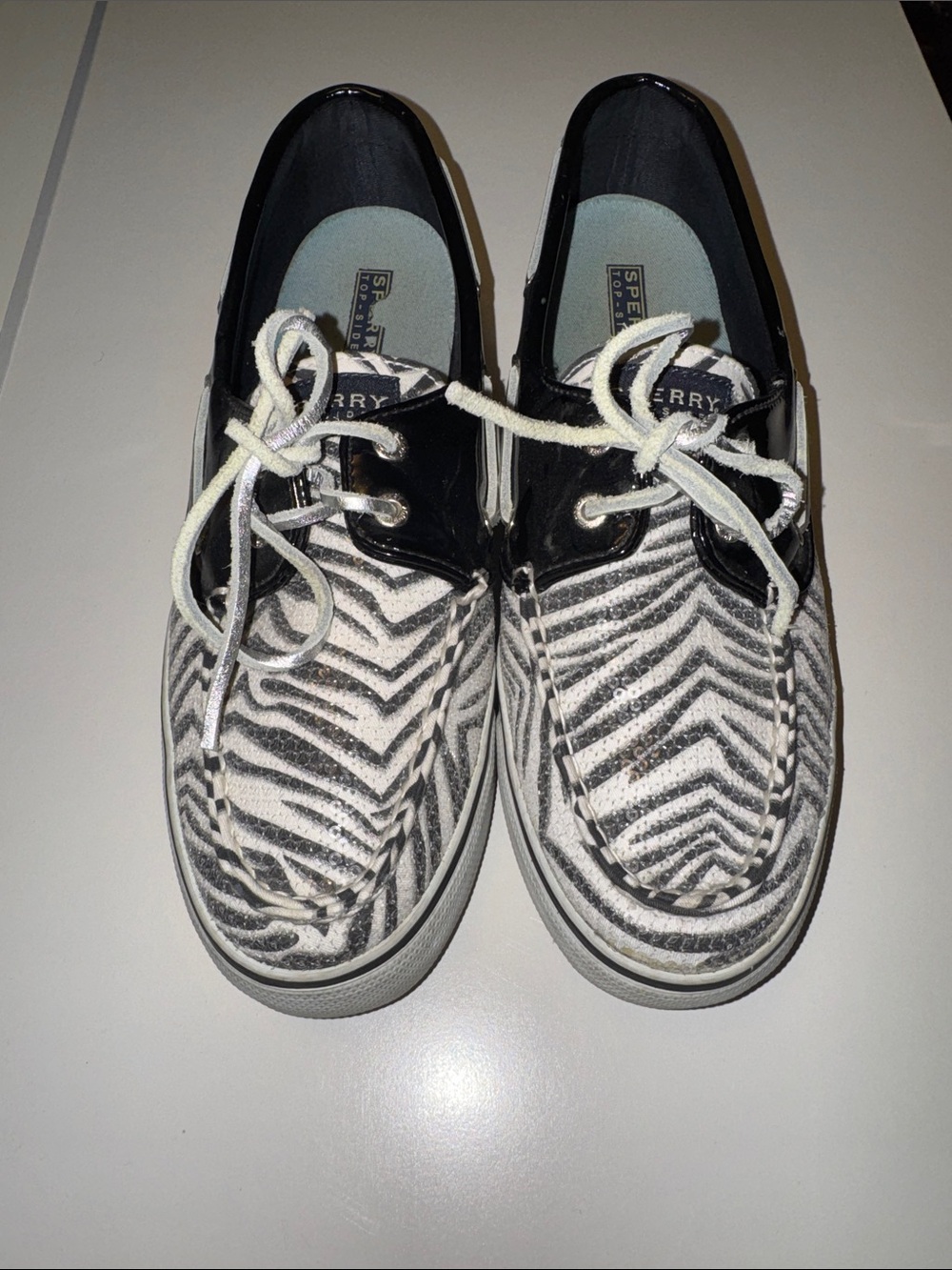 Sperry Top-Sider Zebra Print Boat Shoes - Black & White Sparkle